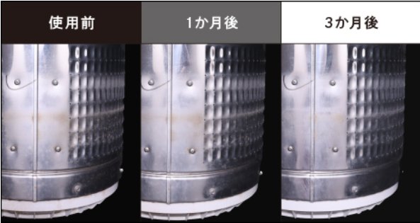 洗濯槽の汚れ変化（使用前・1か月後・3か月後）