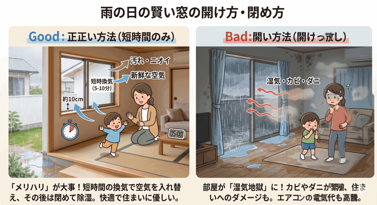 雨の日に窓は開けた方がいいのか